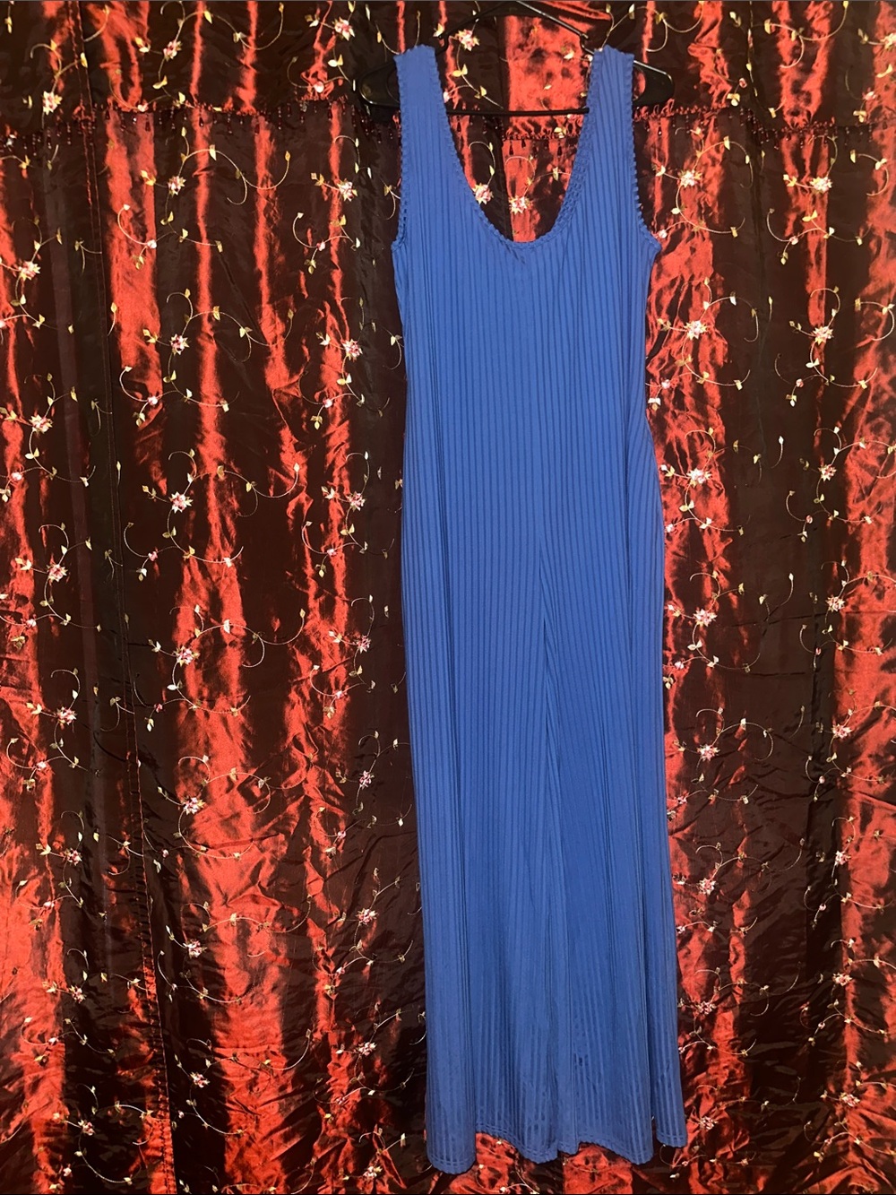 Sleeveless Ribbed jumpsuit in Slate Blue with pockets.